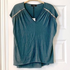 NWT Blue Top with beading. Young at Heart - Medium